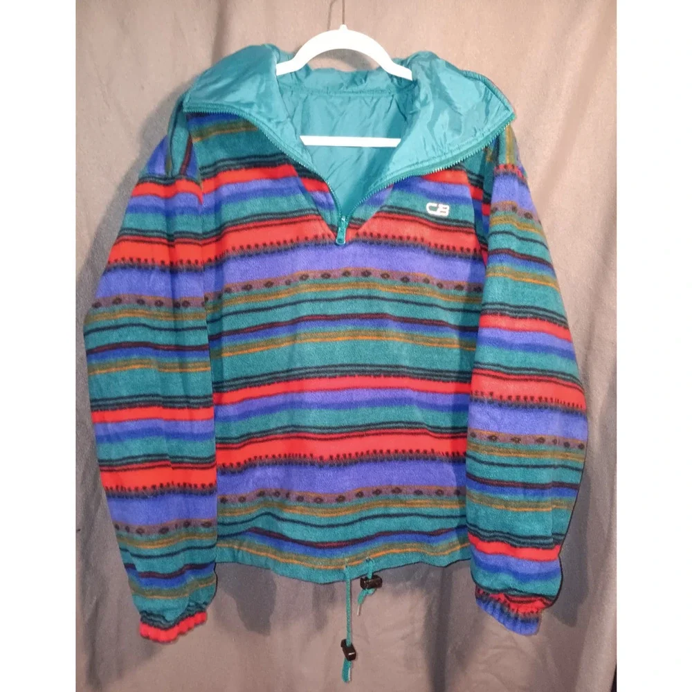 VTG CB Sports Medium Reversible Southwest Stripe Teal Windbreaker Pullover Ski